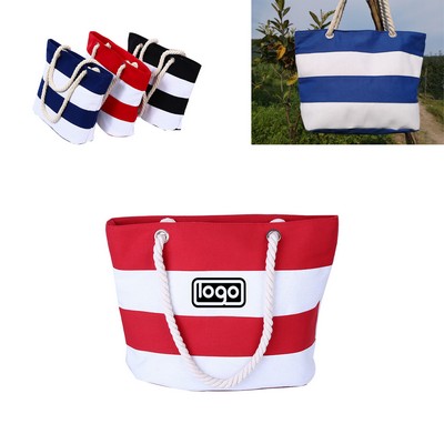 Cotton Canvas Beach Tote Bag with Zipper