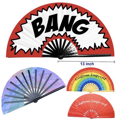 Large 13" Bamboo Ribs Fabric Folding Kung Fu Clack Fan