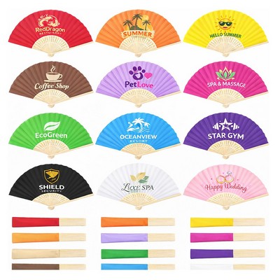Full Color Folding Paper Fan w/ Bamboo Handle