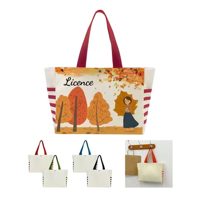 12Oz Cotton Canvas Shopping Tote Bag W/ Magnetic Snap