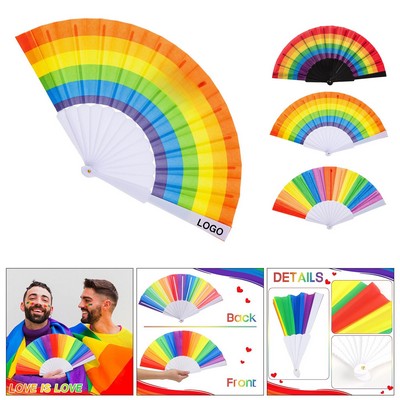 Plastic Rib Rainbow Hand Fan for Festivals
