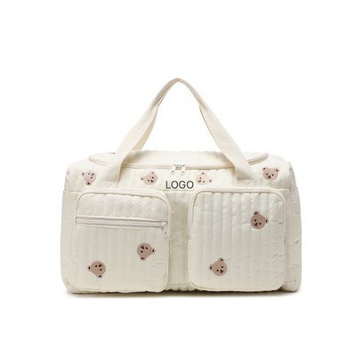 Bear Embroidery Mommy Bag Large Capacity Multi-Pocket Diaper Tote Portable Baby Stroller Organizer