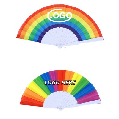 9" Rainbow Folding Fan with Printed on Fan Surface